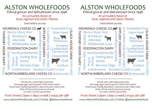 Alston Wholefoods Local Cheese Poster A5 x2 on A4