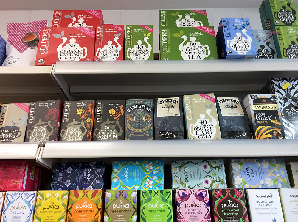 Clipper teas on shelves